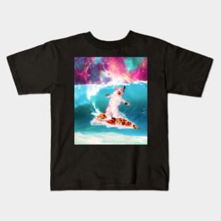 Kitty Cat Surfing Pizza In Space Kids T-Shirt